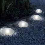 SUNNYPARK Solar Garden Lights Outdoor Set of 4 Plastic Pebble Shape Decorative Rock Lights Waterproof - Cool White