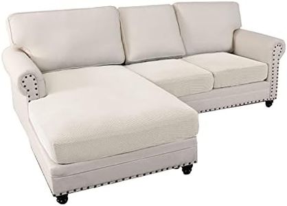 H.VERSAILTEX Sectional Couch Covers 3 Pieces Sofa Seat Cushion Covers L Shape Separate Cushion Couch Chaise Cover for Both Left/Right Sectional Couch (2 Seater + 1 Chaise, Ivory)