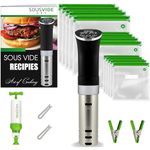 SOUSVIDE ART Sous Vide Precision Cooker Kit | 1000W Sous Vide Machine with Temperature & Timer for Kitchen | Immersion Circulator with 15 Vacuum Seal Bags, Vacuum Pump, Cookbook & More