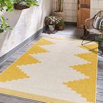 Hauteloom Djugun Outdoor Runner Rug - Outside Porch Patio Rug Carpet - Waterproof Rug - Geometric - Yellow, Off White, White, Cream, Bone - 2'7" x 12'