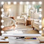 Abesthink Hollywood Vanity Mirror with Lights, 80x62cm, Lighted Makeup Mirror with 17 Dimmable Led Bulbs, 3 Lighting Modes, Touch Screen Control, Vanity Mirror for Girls