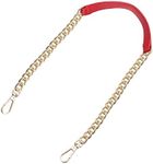 uxcell Purse Chain Strap, 39" Leather Iron Flat Chain Strap Handbag Chains Purse Handles Shoulder Replacement Strap (Red Strap Gold Chain)