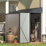 U-MAX Outdoor Lean to Storage, 4x7 FT Metal Shed, Garden Storage Shed with Waterproof, Garbage Can, Tools, Lawn Mower, Bike Shed for Backyard Patio, Galvanized Steel with Lockable Door, Grey