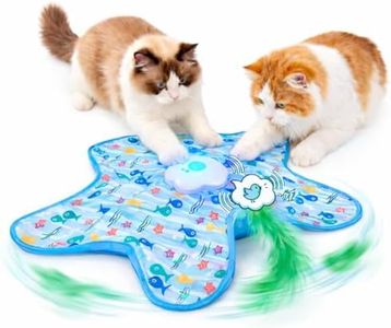 Rotating Interactive Cat Toys with Squeaker for Interactive Playing, Anxiety Relief Boredom Rechargeable Automatic Moving Concealed Feathers Toys Touch Activated for Indoor Adult Cats and Kittens