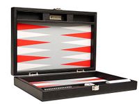 13 Inch Premium Backgammon Set Travel Size Black Board, White And Scarlet Red Points