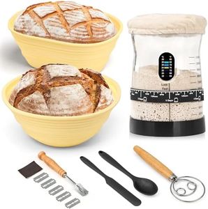 Sourdough Starter Kit Sourdough Bread Baking Supplies with Silicone Banneton Bread Proofing Basket, 50 Oz Sourdough Starter Jar, Gifts for Bakers