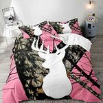 VIVIHOME 3PCS Pink Camo Bedding, King Duvet Cover, White Deer Head Elk Antler Forest Animal Wildlife Hunting Lodge Cabin Farmhouse Bedding, Rustic Bedding, Quilt Cover, Comforter Cover, 2 Pillowcases