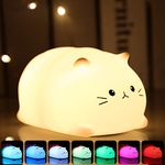 Night Light for Kids Lamp Cat Lamp, Silicone Kitty Nursery Nightlight with 3 Hours Timer, USB Charging Animal Lamp for Bedroom, Room Decor for Children (Cat)