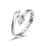 Hug Ring Sterling Silver Adjustable,White Gold Plated Couple Believe In You Like I Do Hug Ring Hugging Rings for Women Men, Friendship Love Rings Wrap Around Hand Ring Jewelry for Teen Girls Sizes 6-9