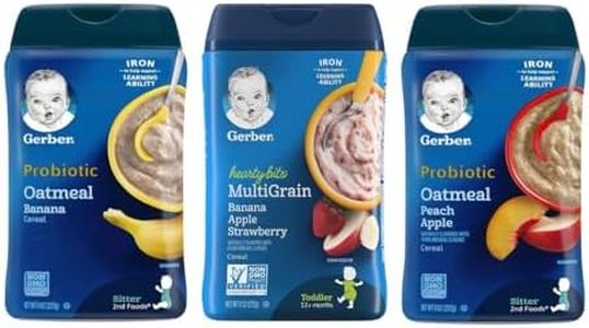 Gerber Probiotic Cereals (Variety Pack) 1 Hearty Bits Multigrain, 1 Probiotic Oatmeal Banana, 1 Probiotic Peach Apple, 3 Count