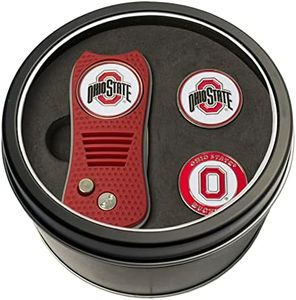 Team Golf NCAA Ohio State Buckeyes 2 Ball Markers Tin Gift Set with Retractable Divot Tool and 3 Double-Sided Magnetic Ball Markers, Patented Single Prong Design, Causes Less Damage to Greens