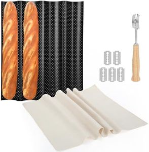 Spmarkt 4-Slot French Baguette Pan Set, Non-Stick French Bread Pan, Baguette Baking Pan with Proofing Cloth, Bread Lame, Home Baking Tools Kit for Homemade Bread