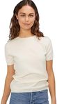 State Cashmere Women’s Essential Short Sleeve Crewneck Sweater 100% Pure Cashmere Classic Tee Pullover (Undyed White, Large)