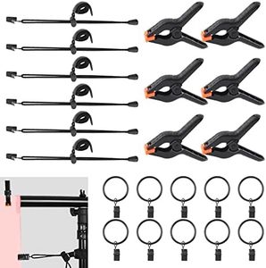 Swpeet 22Pcs Photography Backdrop Clips Clamps Assorments Kit, 10Pcs Curtain Rings with Clips, 6Pcs Backdrop Spring Clamps and 6Pcs Leather Background Clips Holder