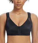 Exclare Women's Front Closure Posture Back Full Coverage Unpadded Wirefree Everyday Bra (Black, 32DD)