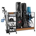 DOVAMY Golf Bag Organizer,Golf Storage for Garage,Golf Club Rack Hold 3 Bags,Golf Equipment Accessories Stand with 6 Wheels, Black