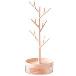 Rotating Jewelry Organizer Stand, 3 in1 Jewelry Tree Stand, Necklace Holder Display with Acrylic Tray for Earrings Necklaces Bracelets Watches Rings -14.56 Inch High (Pink）