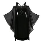 CNVAUIE Renaissance Costume for Women, Medieval Dress with Trumpet Sleeves, Gothic Maxi Dress, Carnival, Halloween, Party (Black01, XL)