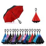 Jooayou Double Layer Inverted Umbrella, C Shape Handle Reverse Folding Umbrella, Anti-UV Windproof Travel Umbrella with Carrying Bag