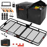 Mockins XXL 70"x30"x6" Folding Trailer Hitch Cargo Carrier w/License Plate Bracket | 500 Lbs Cap Steel Luggage Rack for SUV Car & Truck w/ 40 CuFt Waterproof Cargo Bag for Hitch Carrier & Accessories