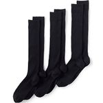 Lands' End Men's Seamless Toe Over the Calf Rib Dress Socks 3-pack, Black, Medium