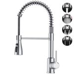 SREWOHS PRO Kitchen Sink Mixer Tap,Spring Faucet with Pull Down Sprayer,4 Spray Modes,360° Swivel,1 Hole,Single Lever,High Spout (160mm),G1/2,Stainless Steel Bar Taps,Nickel