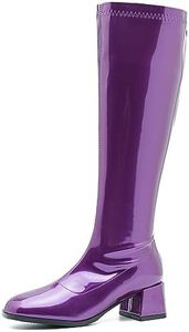 GOGO Boots for Women, Knee High Boots, Mid Block Heel Zipper Boots Ladies Party Dance Shoes, Purple, 12.5