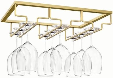 Wine Glass Racks, Under Cabinet Stemware Wine Glass Holder,3 Rows Wine Glasses Storage Hanger Metal Organizer for Cabinet Kitchen Bar (Gold)