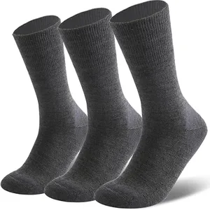 Forcool Men Women Merino Wool Diabetic Crew Non Binding Loose Top Non Blister Cushion Wide Quarter Diabetes Mid Calf Dress Socks, Medium 3 Pairs Dark Gray