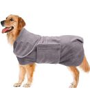 Geyecete Dog Drying Coat -Dry Fast Dog Bag - Dog Bathrobe Towel - Microfibre Fast Drying Super Absorbent Pet Dog Cat Bath Robe Towel,Luxuriously Soft-Gray-L