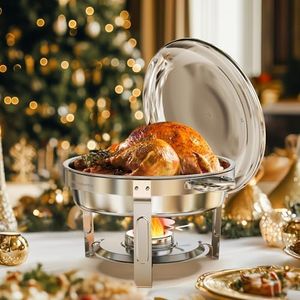 WARMOUNTS Round Chafing Dishes for Buffet (5QT, 1 Pack) - 95% Pre-Assembly, Food-Grade Stainless Steel Chafers and Buffet Warmers Sets with Lid Holder, Rolled Edge Design, for Party, Banquet