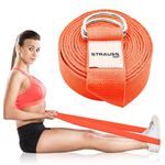 Strauss Yoga Strap & Stretching Belt | Ideal for Yoga, Pilates, Therapy, Dance, Gymnastics & Flexibility | 60% Thicker Belt with Extra Safe Adjustable Metal D-Ring Buckle | Eco-Friendly, 8 feet (Orange)