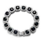 Halukakah Diamond White Gold Bracelet for Men,Platinum White Gold Finish Square Black Diamond Bracelet 8.5",Prong Set Lab Diamonds,with Free Giftbox