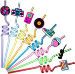 80s Party Decor Retro Straw Hip Hop Theme 80s Party Silly Drinking Straws I Love 80s Radio Boombox Mobile Phone Straw Decorations for Kids Adults 80s Party Favors, 8 Colors and Styles (24 Pcs)