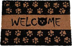 Natural Coir Mat Printed Patterned Dirt Trapper Indoor/Outdoor Door Mat Welcome Mat Non-Slip PVC Backed Doormat 60cm x 40cm (Welcome Cat Prints)