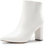 DREAM PAIRS Women's Chunky Heel Ankle Booties Pointed Toe Short Boots,Size 9,White-Pat-1,SIANNA-1