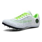 YEFDG Men Spikes Track Shoes Sprint Track and Field Shoes Youth Professional Jumping Running Race Training Athletic Shoes Lightweight Sport Sneakers, White, 8.5