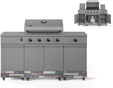 Tytus Fresno 5 Burner Propane or Natural Gas Island Grill - 864 sq. in. Cooking Area, 48,000 BTU Grill, 12,000 BTU Side Burner, 304 Steel Burners, Storage Cabinets - Gunmetal & Ash Stone