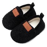 L-RUN Baby Boys Girls Cozy Fleece Boots with Non Skid Sole Bottom Warm Winter Socks Slippers Black,3.5-4.5 Infant