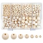 TOAOB 1050pcs Natural Wood Beads Round Unfinished Wooden Loose Spacer Balls 6mm to 20mm for Crafts Decoration DIY Jewelry Making