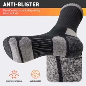 Niorasen Merino Wool Hiking Socks, Thick Cushioned Crew, 3 Pairs Unisex