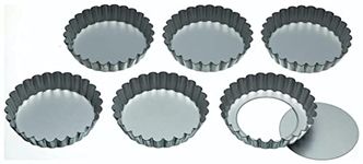 KitchenCraft Mini Tart Tin with Loose Bottom, Stainless Steel Tart Tins, Freezer Safe, 10cm (4'') Set of 6, Silver