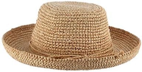 Scala Women's Crocheted Raffia Hat with Drawstring, Natural, One Size