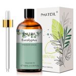 Eucalyptus Essential Oil 100ML, PHATOIL 100% Pure Eucalyptus Oils with Glass Dropper for Skin Care Aromatherapy Diffuser and DIY Soap Making
