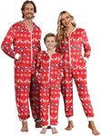 Ekouaer Christmas Onesie Matching Family Fleece Hooded One Piece Zipper Long Sleeve Pajamas with Pockets S-XXL Christmas Red S