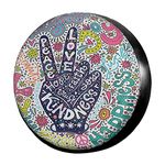 KiuLoam Floral Peace Sign Gesture Spare Tire Cover Polyester Universal Sunscreen Waterproof Wheel Covers for Jeep Trailer RV SUV Truck and Many Vehicles (16" for Diameter 29"-31")