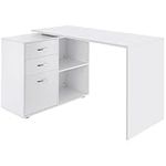 HOMCOM L-Shaped Desk, Computer Corner Desk with Storage Shelf, Drawer, PC Table Home Office Workstation, White