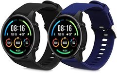 kwmobile Straps Compatible with Xiaomi Mi Watch/Mi Watch Color Sport Straps - 2x Replacement Silicone Watch Bands - Black/Dark Blue