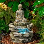 Sitting Buddha Rustic Zen Outdoor Floor Water Fountain 21" High with LED Light Meditation Decor for Garden Patio Backyard Deck Home Lawn Porch House Relaxation Exterior Balcony - John Timberland