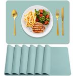 BIPASION Placemats, Leather Placemats for Dining Table Set of 6, Heat Resistant Waterproof Table Mats, Non-Slip Stain Resistant Kitchen Table Place Mats for Dining Table and Decor（Aqua Green）